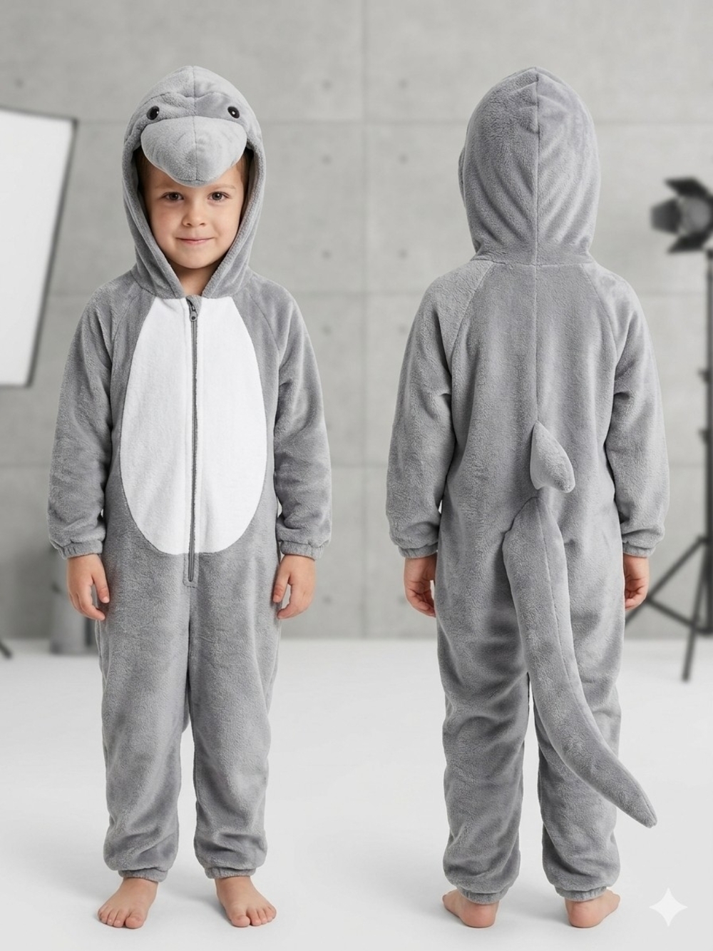 Shark One-Piece Hoodie Jumpsuit - Size 4T-5T